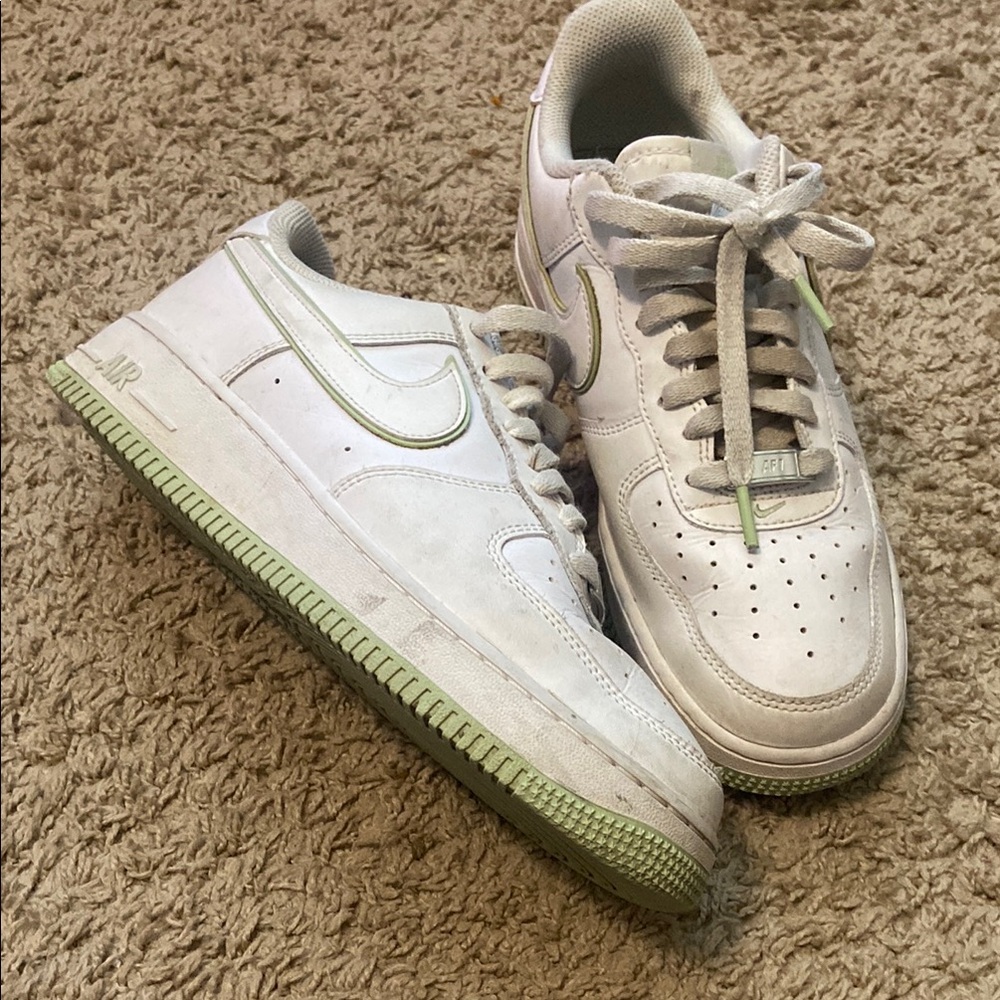 White and Green Air Force ones Sneakers